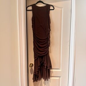 Brown Ruffled Women's Maxi Dress